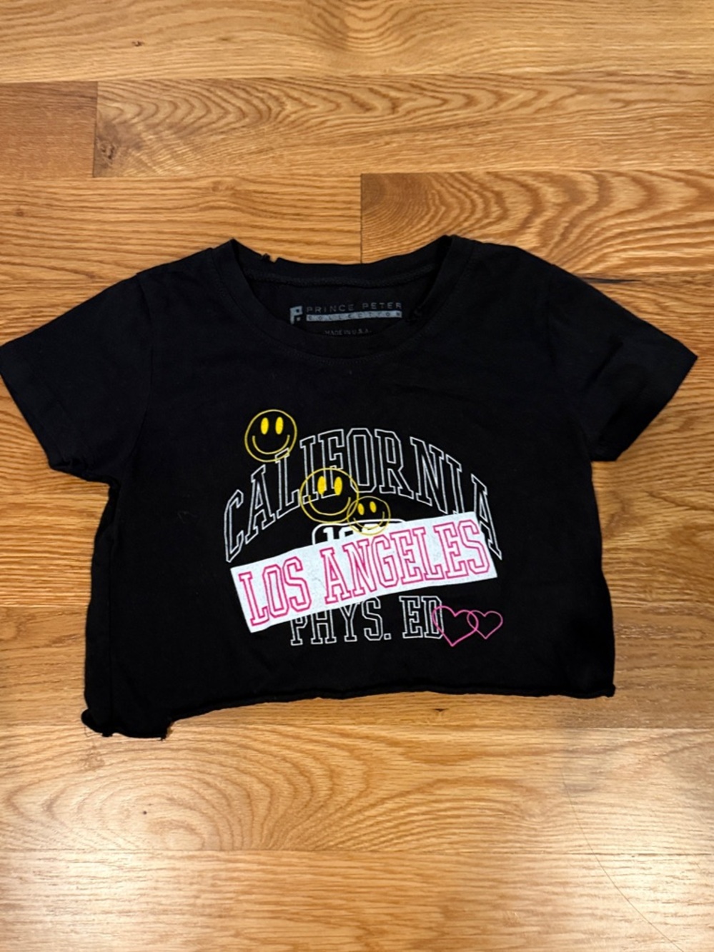 Prince Peter Collection Black Los Angeles Graphic Crop Tee with Yellow Smiley